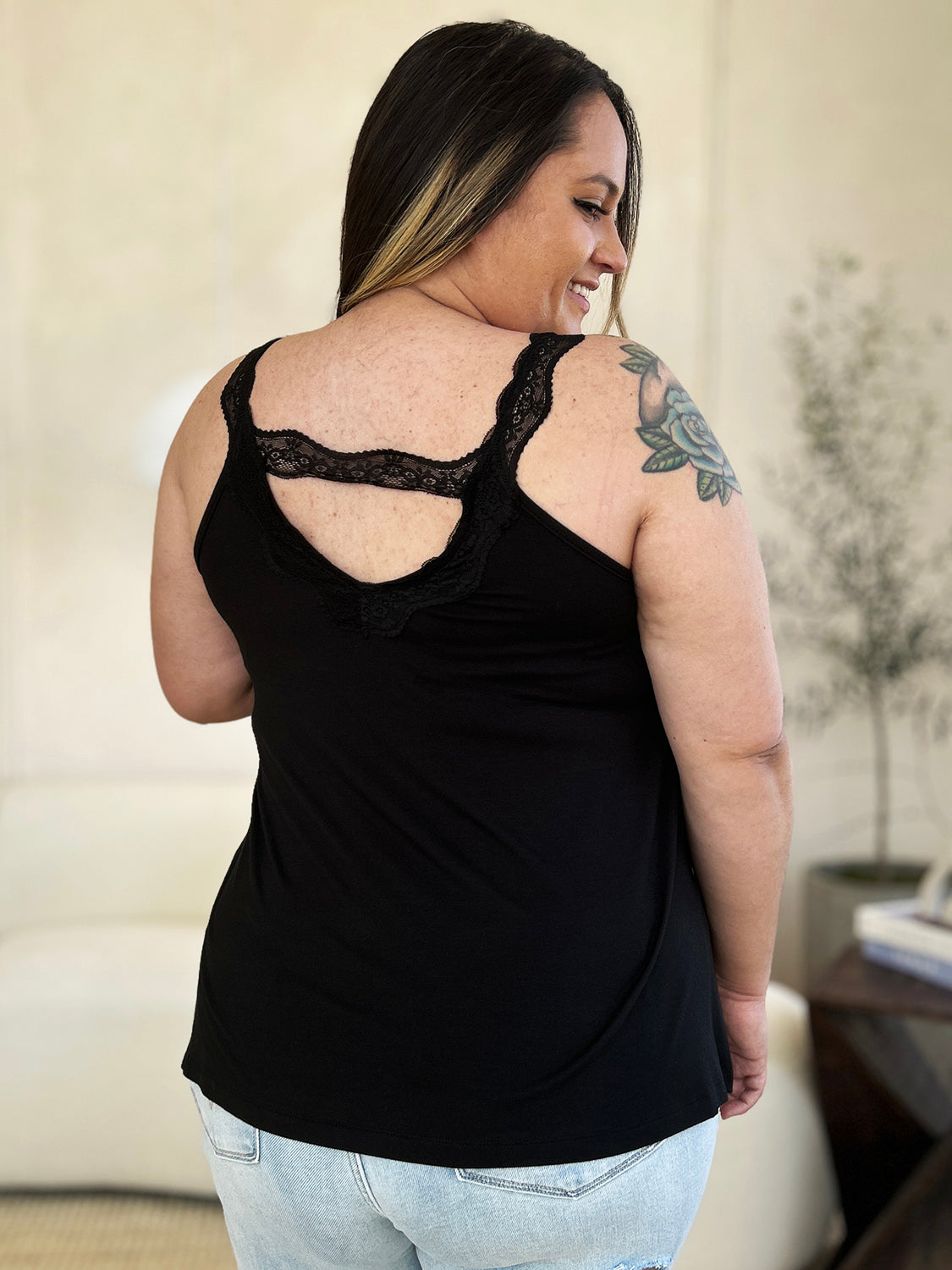 Basic Bae Full Size Lace Detail V-Neck Cutout Cami - Charming Charlie