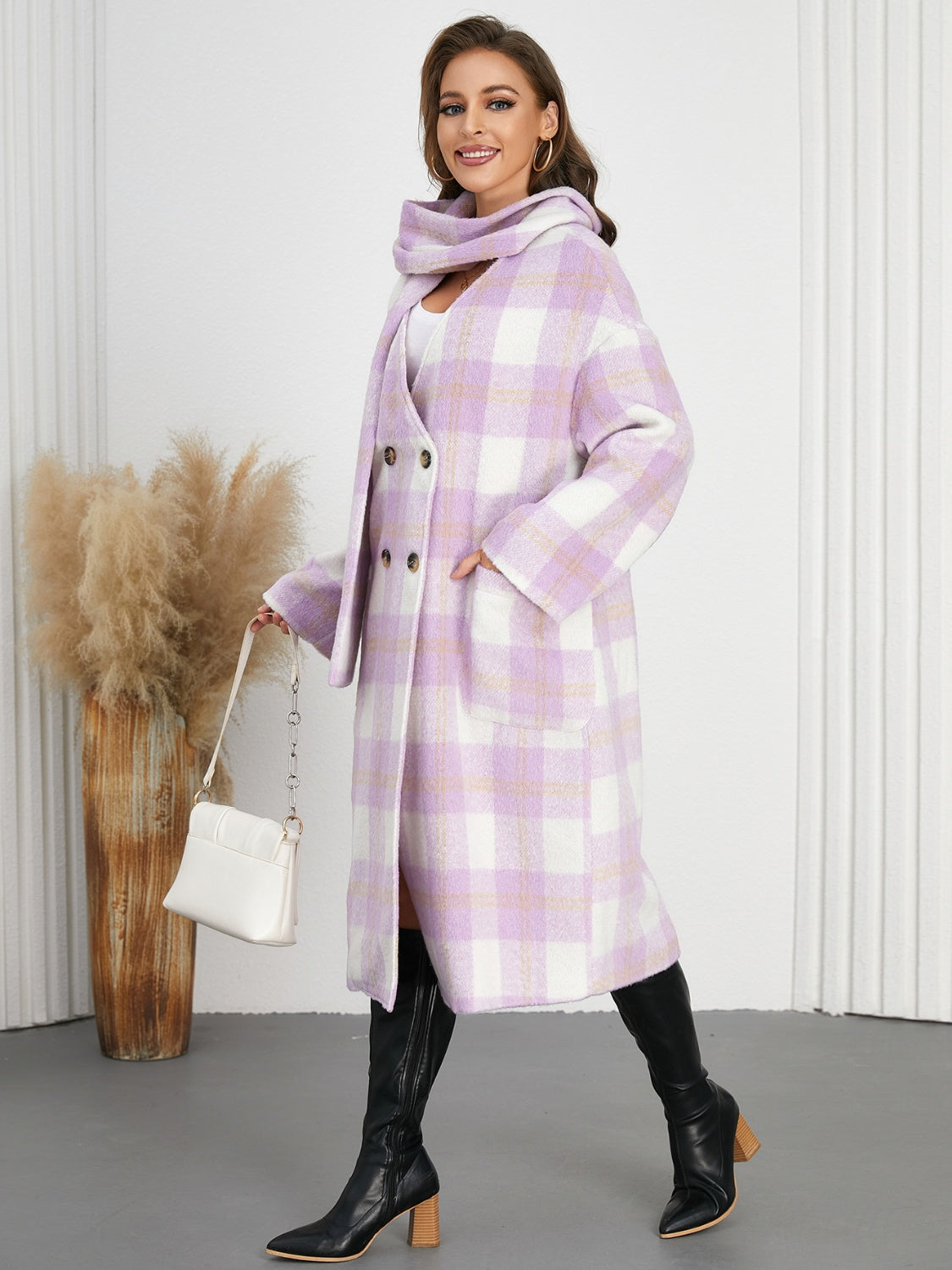 Plaid Button Up Long Sleeve Coat - Charming Charlie