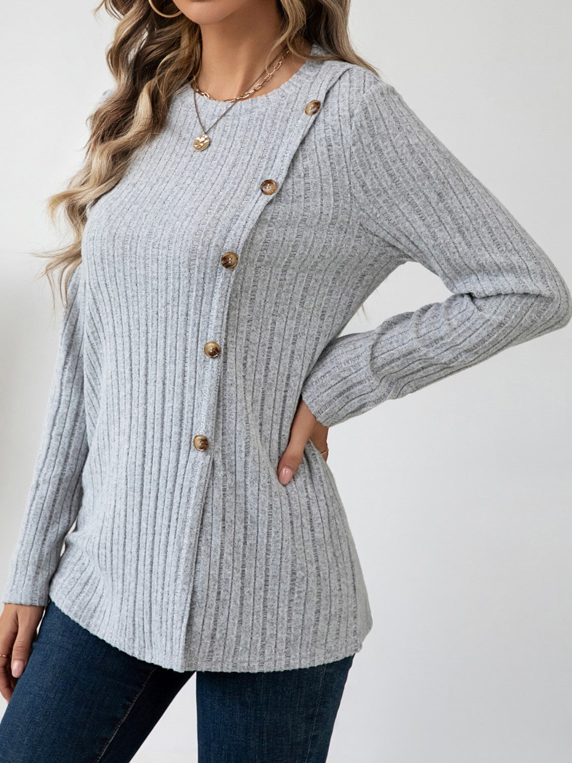 Round Neck Long Sleeve T-Shirt - Charming Charlie