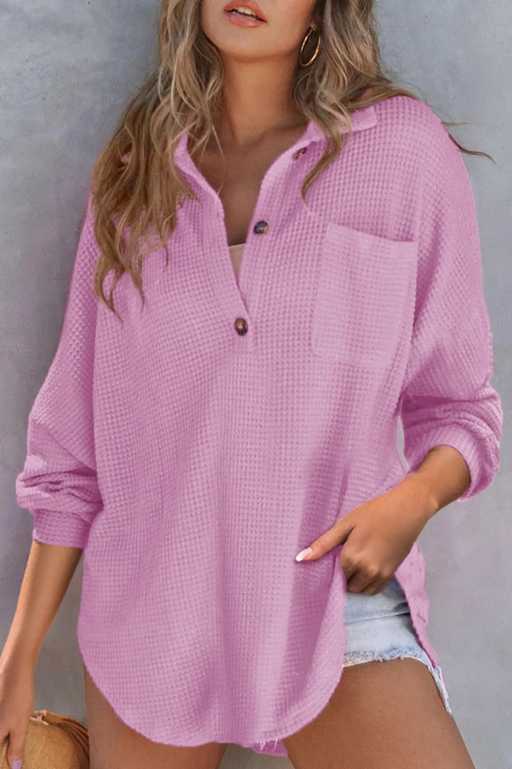Half Button Long Sleeve Sweatshirt - Charming Charlie