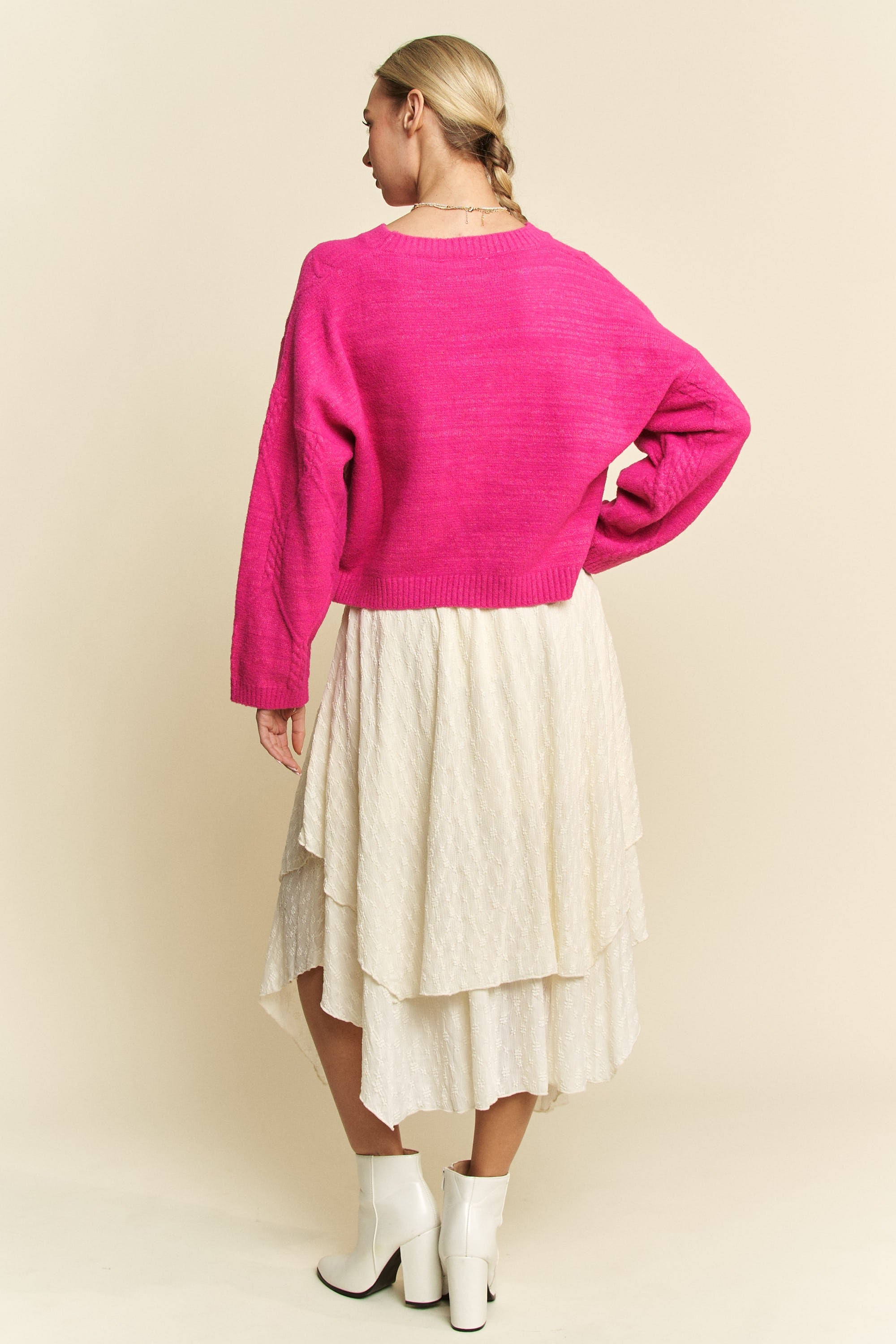 Davi & Dani Diamond Cable Pattern Drop Shoulder Sweater - Charming Charlie