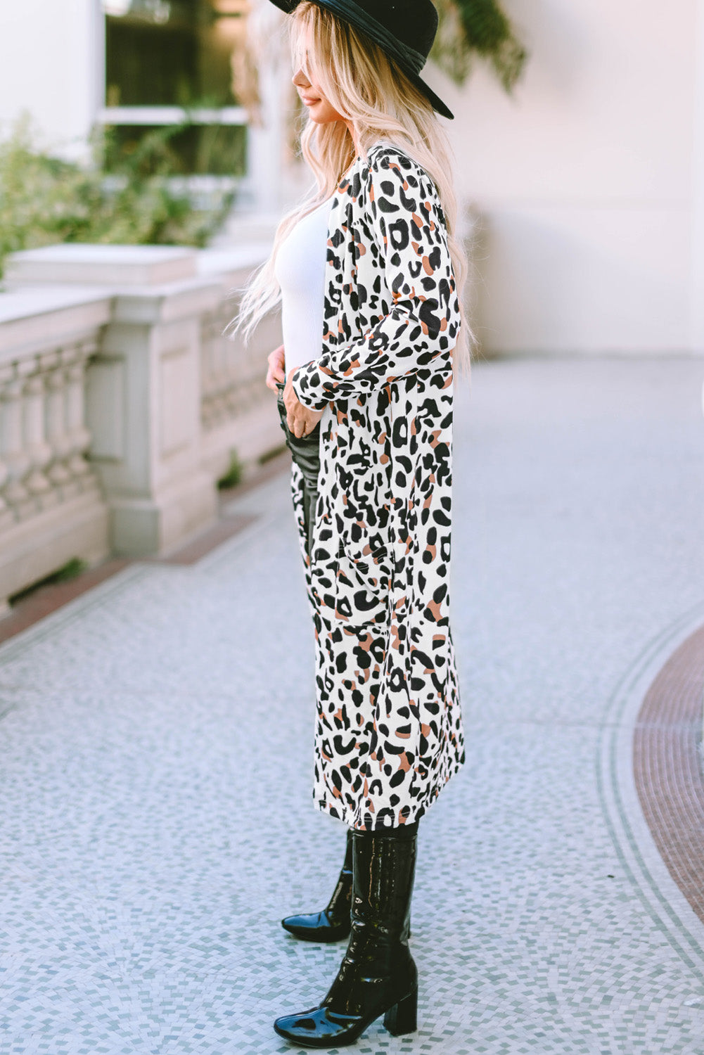 Leopard Open Front Long Sleeve Cover Up - Charming Charlie