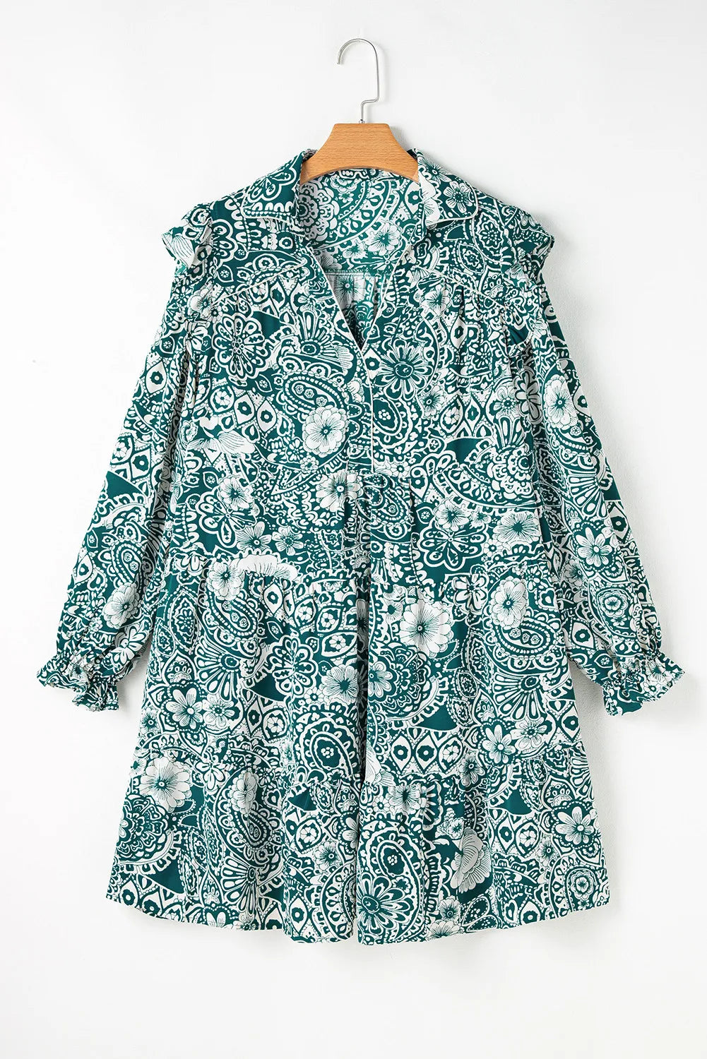 Plus Size Ruffled Printed Flounce Sleeve Dress - Charming Charlie