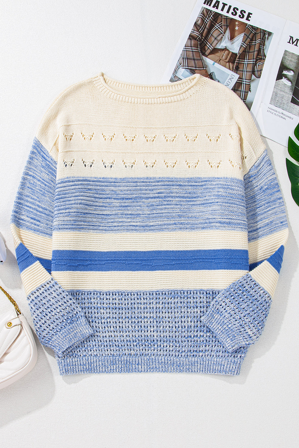Contrast Round Neck Long Sleeve Sweater - Charming Charlie