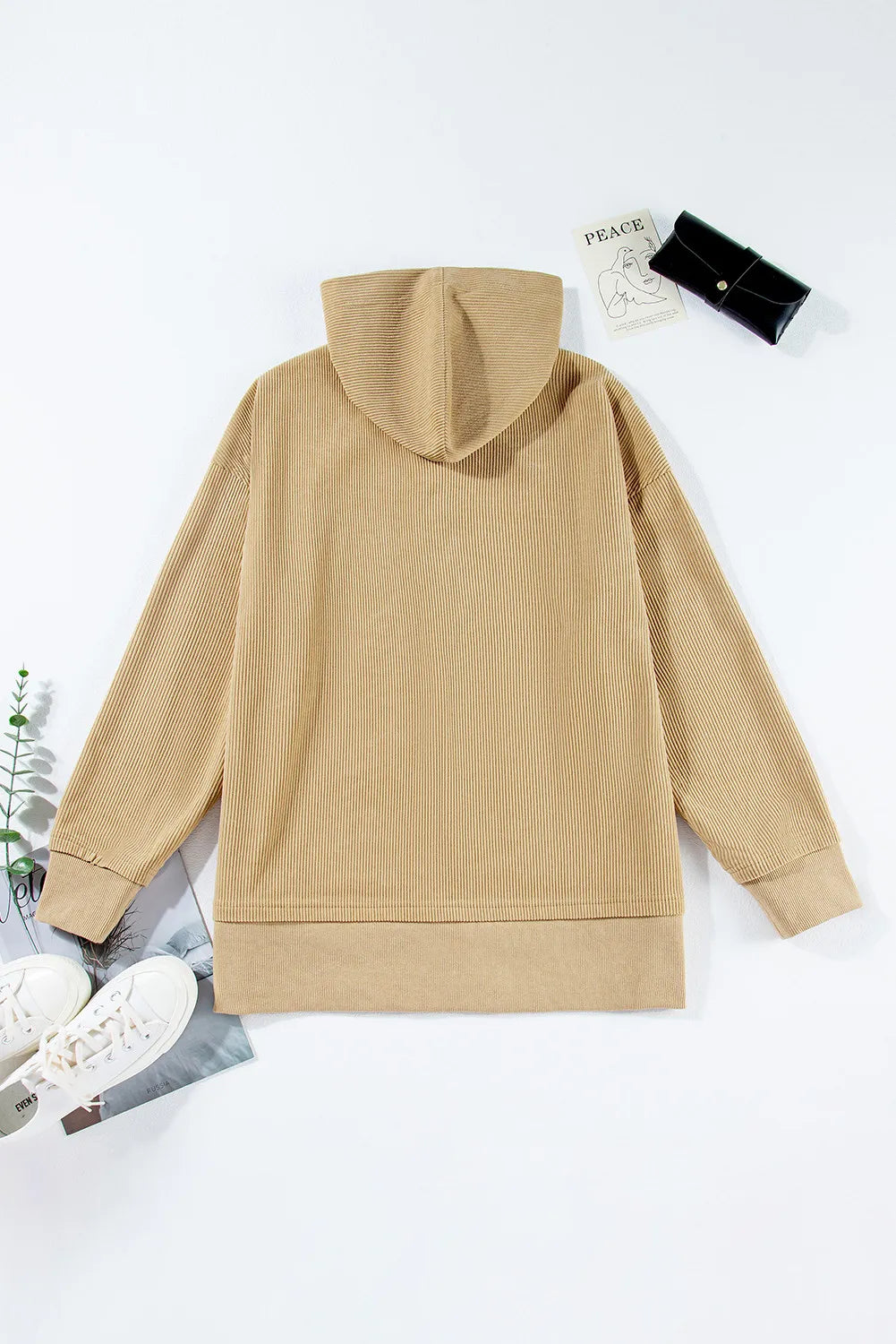 Half Snap Long Sleeve Dropped Shoulder Hoodie - Charming Charlie