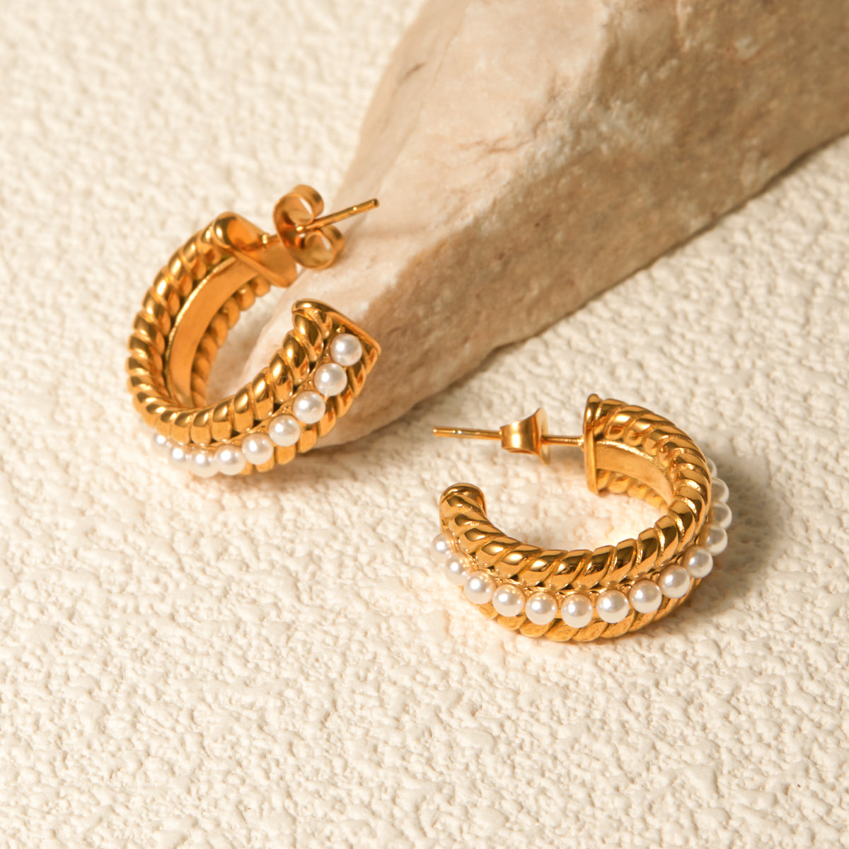Stainless Steel Pearl C-Hoop Earrings - Charming Charlie