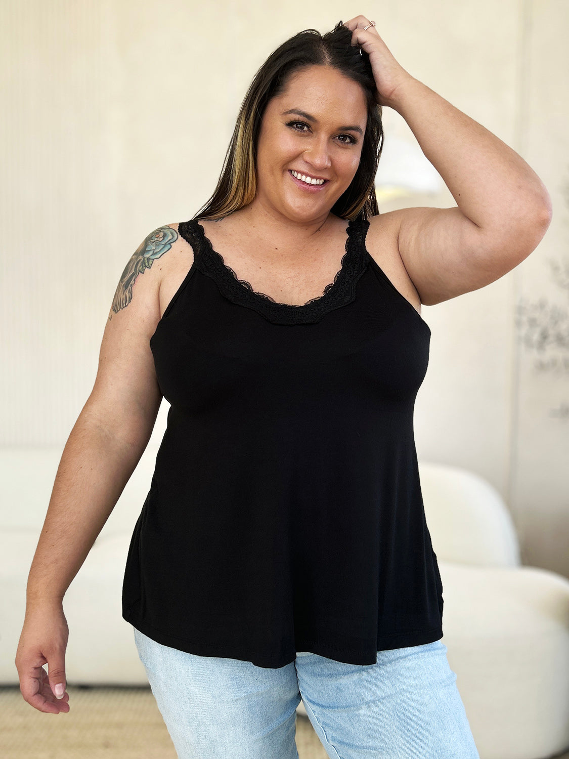 Basic Bae Full Size Lace Detail V-Neck Cutout Cami - Charming Charlie
