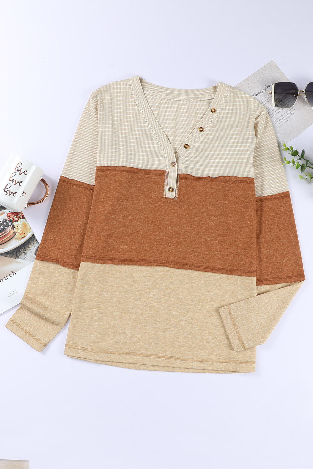 Color Block V-Neck Long Sleeve Top - Charming Charlie