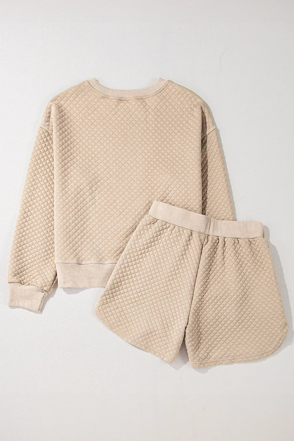 Quilted Round Neck Long Sleeve Top and Shorts Set - Charming Charlie