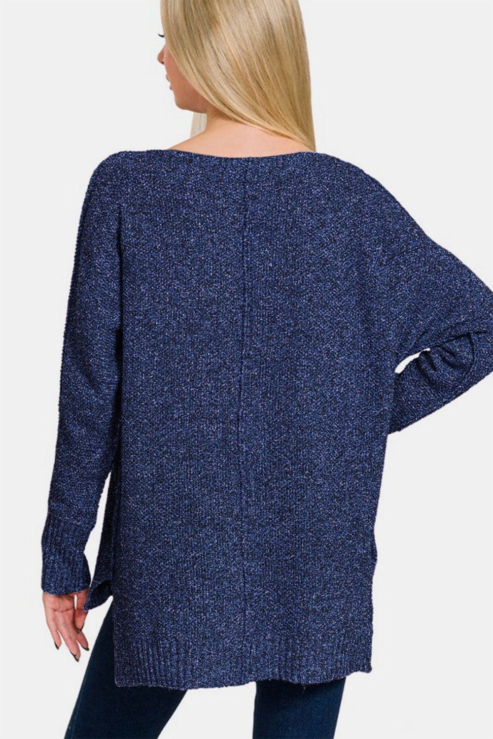 Zenana High-Low Center Seam V-Neck Sweater - Charming Charlie