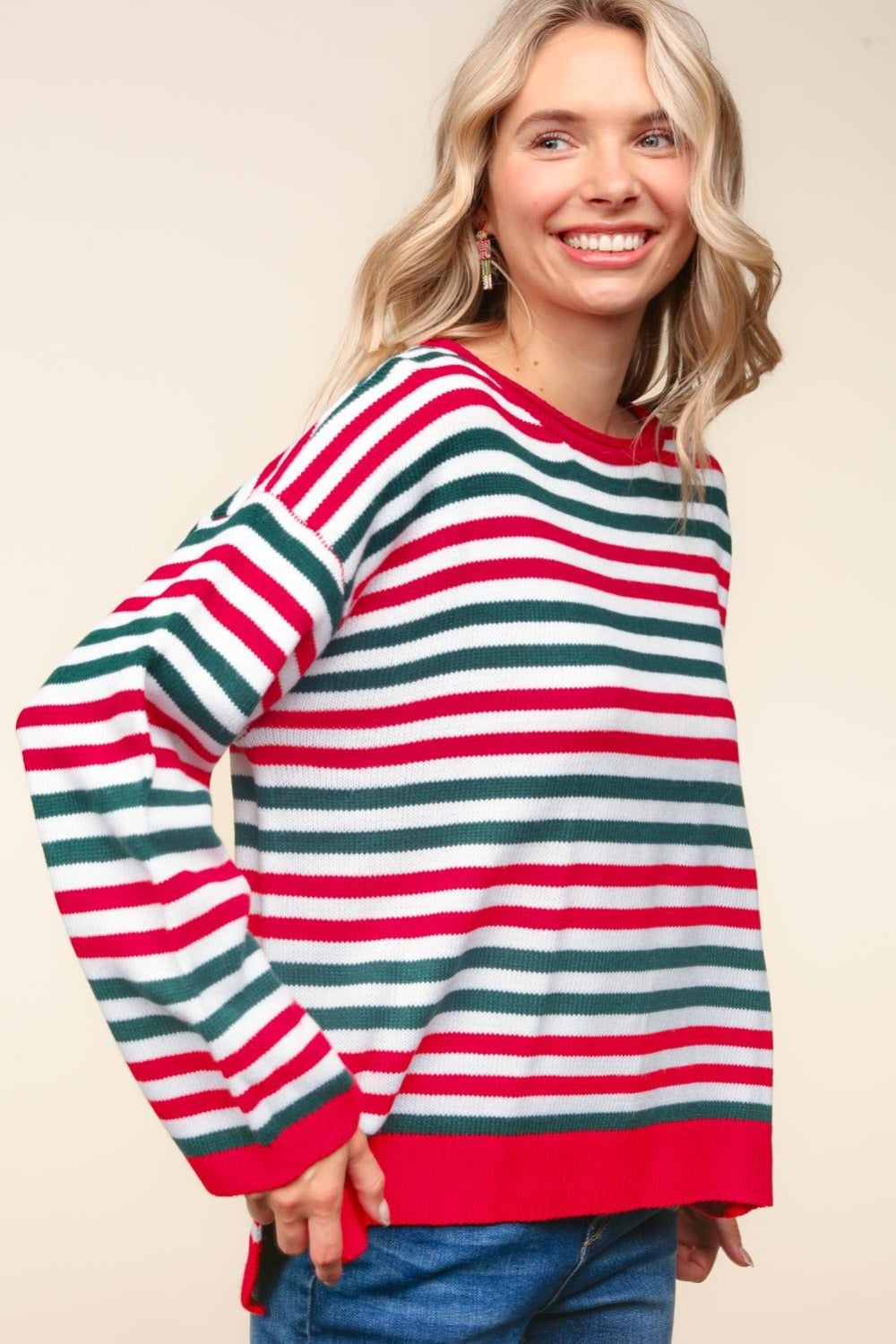 Haptics Full Size Striped Contrast Side Slit Knit Top - Charming Charlie