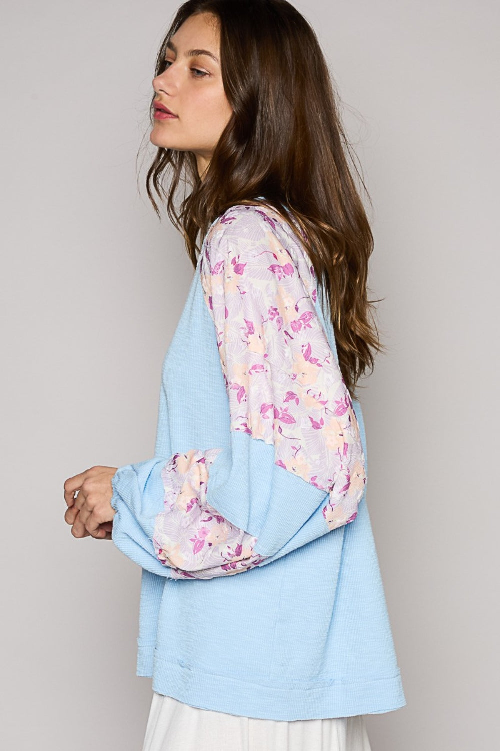 POL Round Neck Balloon Floral Long Sleeve Top - Charming Charlie