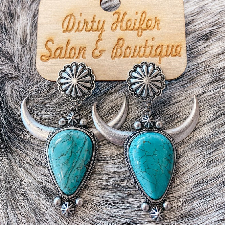 Artificial Turquoise Alloy Cow Head Earrings - Charming Charlie