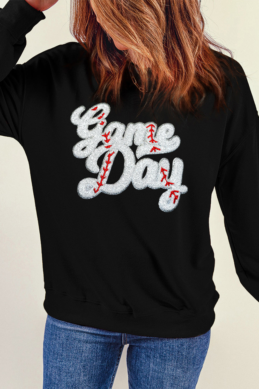 Letter Graphic Round Neck Long Sleeve Sweatshirt - Charming Charlie