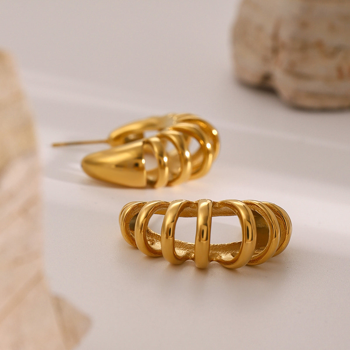 Stainless Steel Cutout C-Hoop Earrings - Charming Charlie