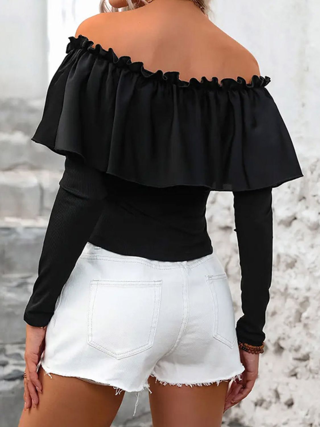 Ruffled Off-Shoulder Long Sleeve Blouse - Charming Charlie