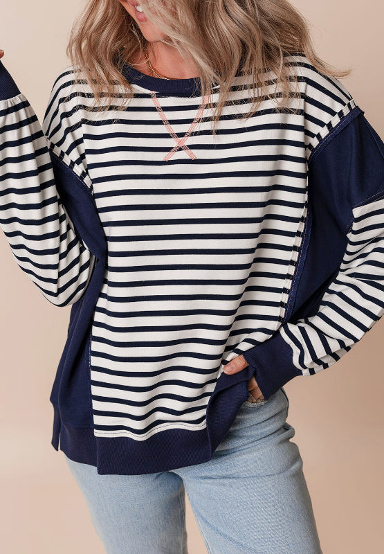Exposed Seam Striped Long Sleeve Sweatshirt - Charming Charlie