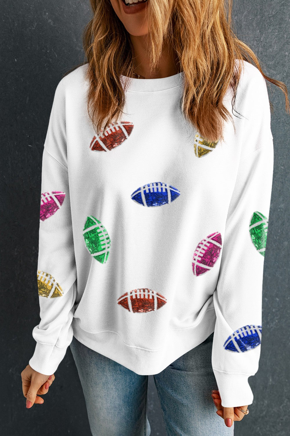 Football Round Neck Long Sleeve Sweatshirt - Charming Charlie