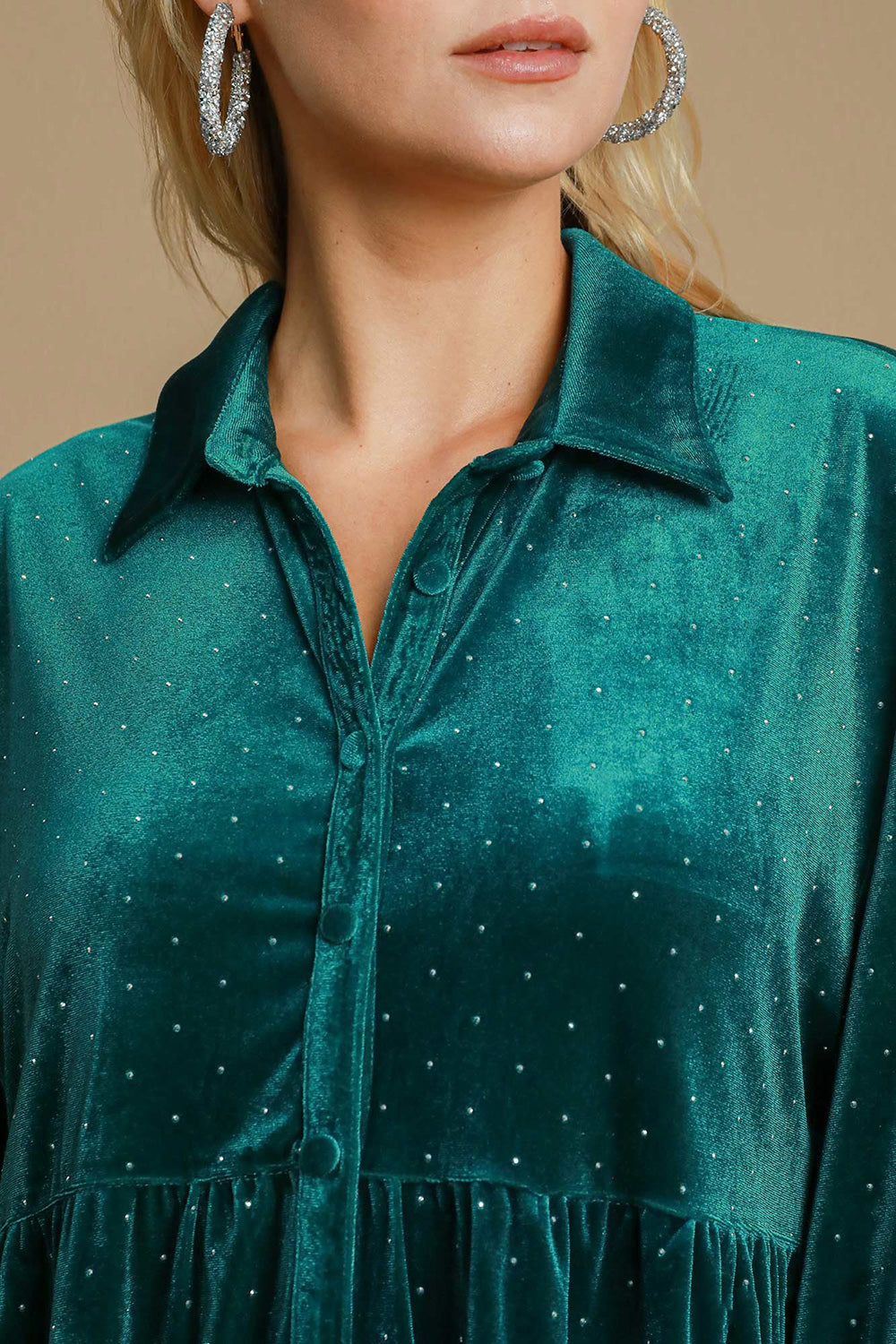 Umgee Full Size Polka Dot Collared Neck Button Up Shirt - Charming Charlie