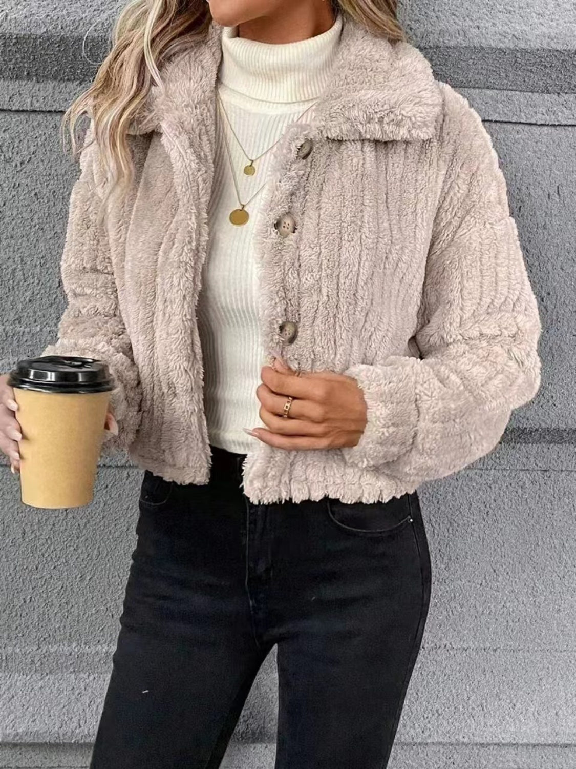 Button Up Long Sleeve Fuzzy Outerwear - Charming Charlie
