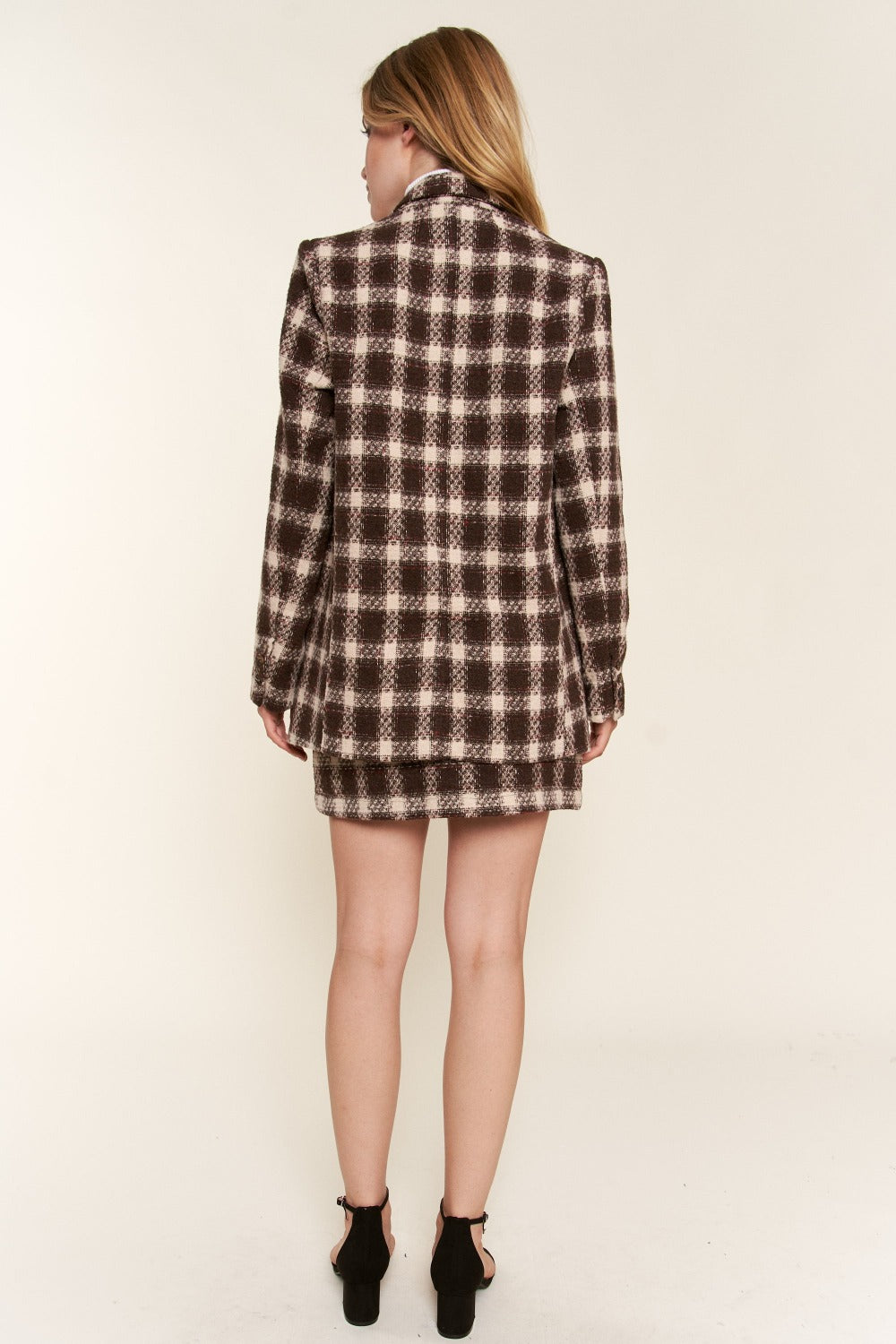 And The Why Full Size Plaid Brushed One Button Blazer - Charming Charlie