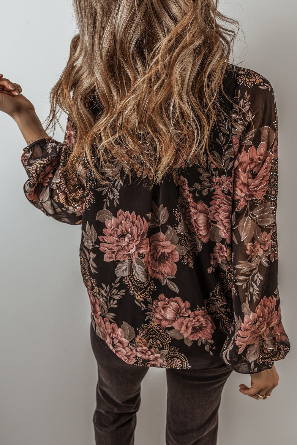 Printed Surplice Long Sleeve Blouse - Charming Charlie