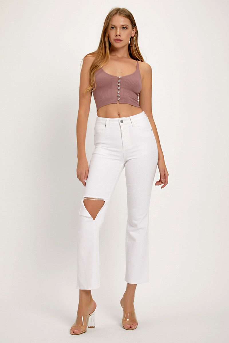RISEN Full Size Distressed Cropped Straight Jeans - Charming Charlie