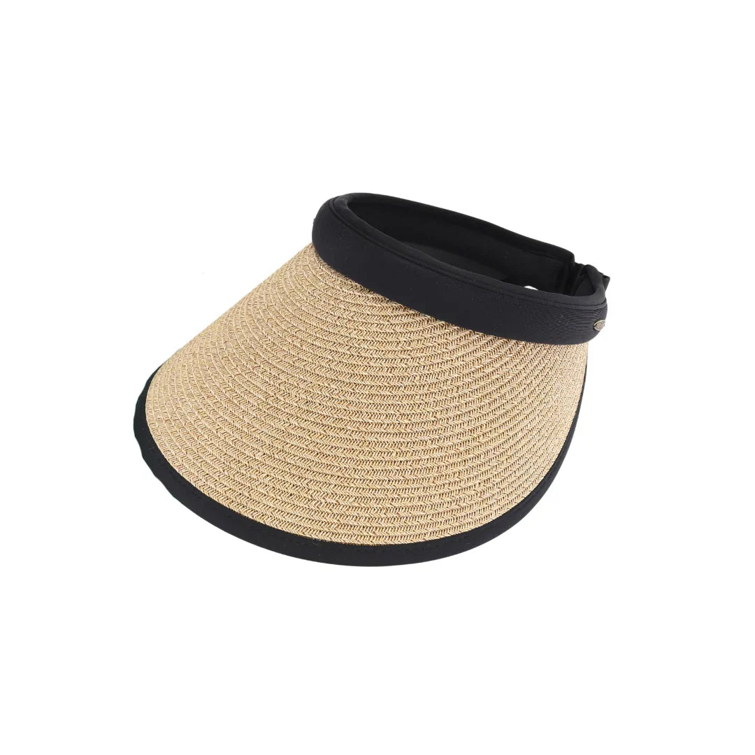 Black Adjustable Straw Visor C.C Sunhat offers expert sun protection with a stylish, breathable design. Crafted from durable straw, it features an adjustable strap for a customized fit, ensuring comfort during extended wear. Ideal for outdoor activities, this sunhat shields your face from harmful UV rays while maintaining ventilation to keep you cool. Its versatile design complements various outfits, making it a practical and fashionable accessory for sunny days.