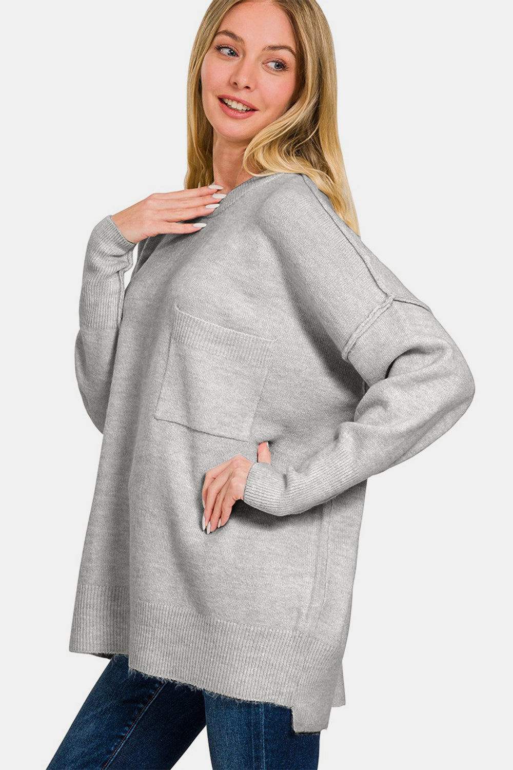 Zenana High-Low Hem Drop Shoulder Sweater - Charming Charlie