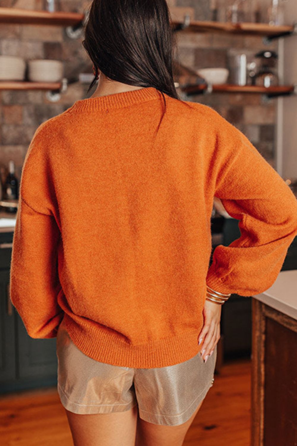THANKSGIVING Round Neck Dropped Shoulder Sweater - Charming Charlie