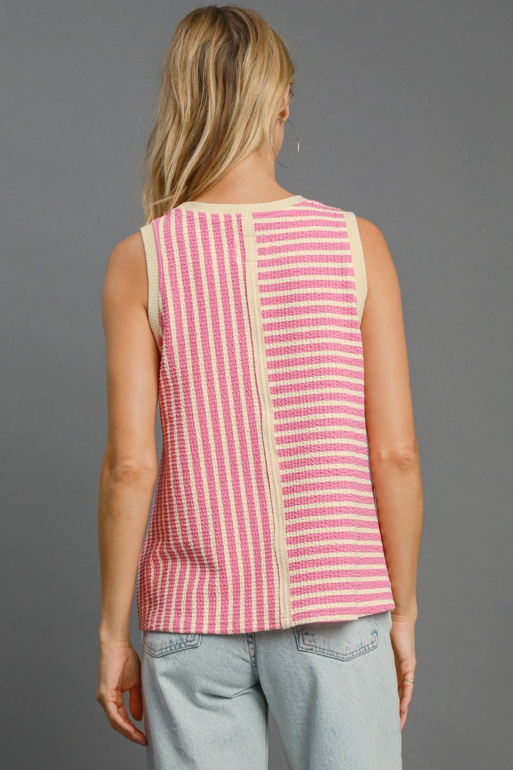 Umgee Round Neck Texture Striped Tank - Charming Charlie