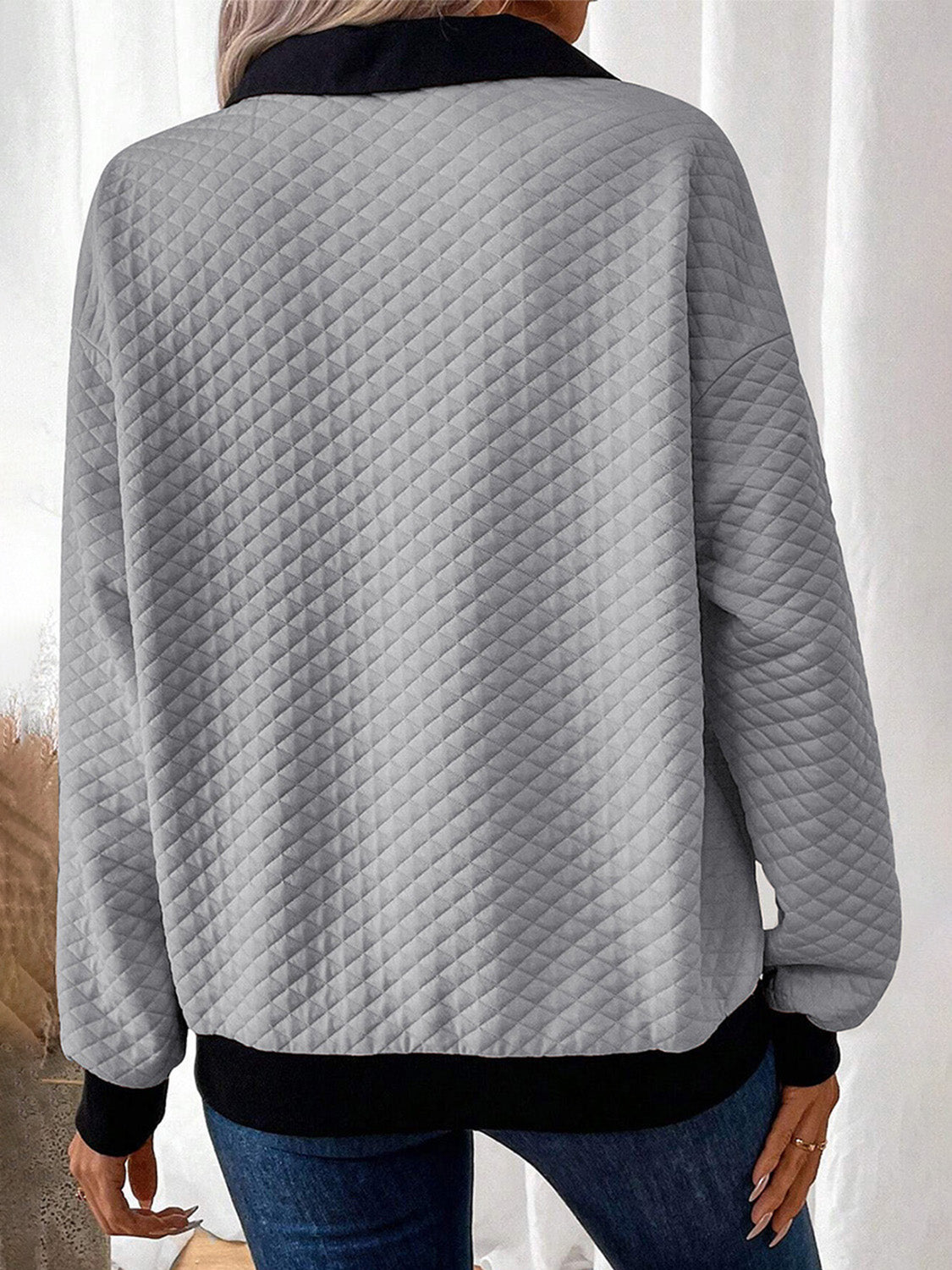 Texture Quarter Button Long Sleeve Sweatshirt - Charming Charlie