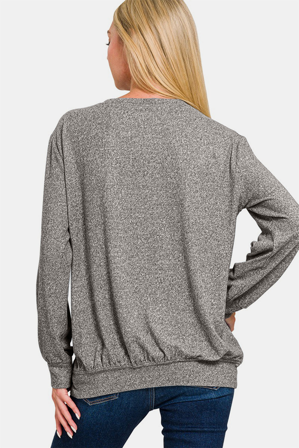 Zenana Full Size Melange Round Neck Top - Charming Charlie