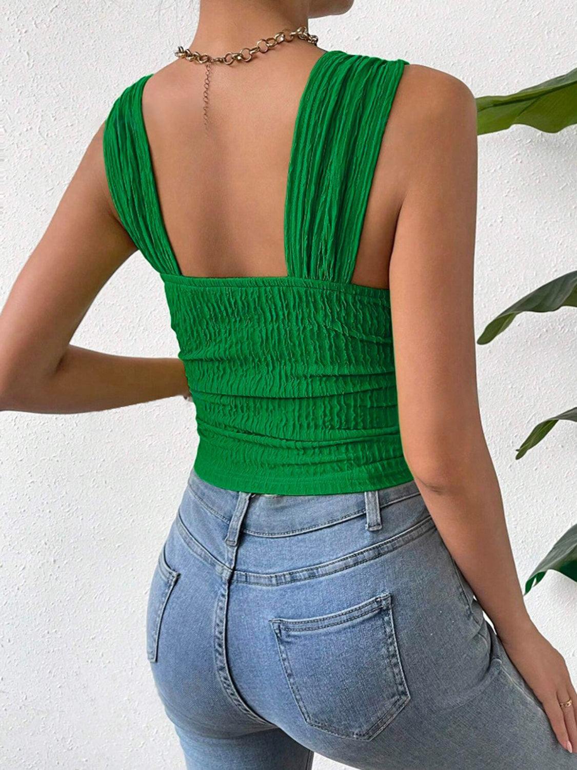 Textured Square Neck Wide Strap Tank - Charming Charlie