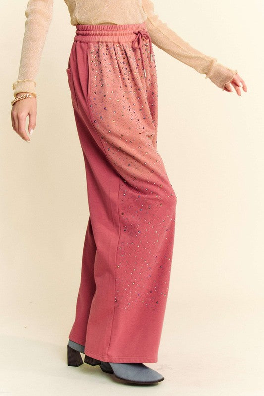 Davi & Dani Rhinestone Drawstring Wide Leg Pants - Charming Charlie