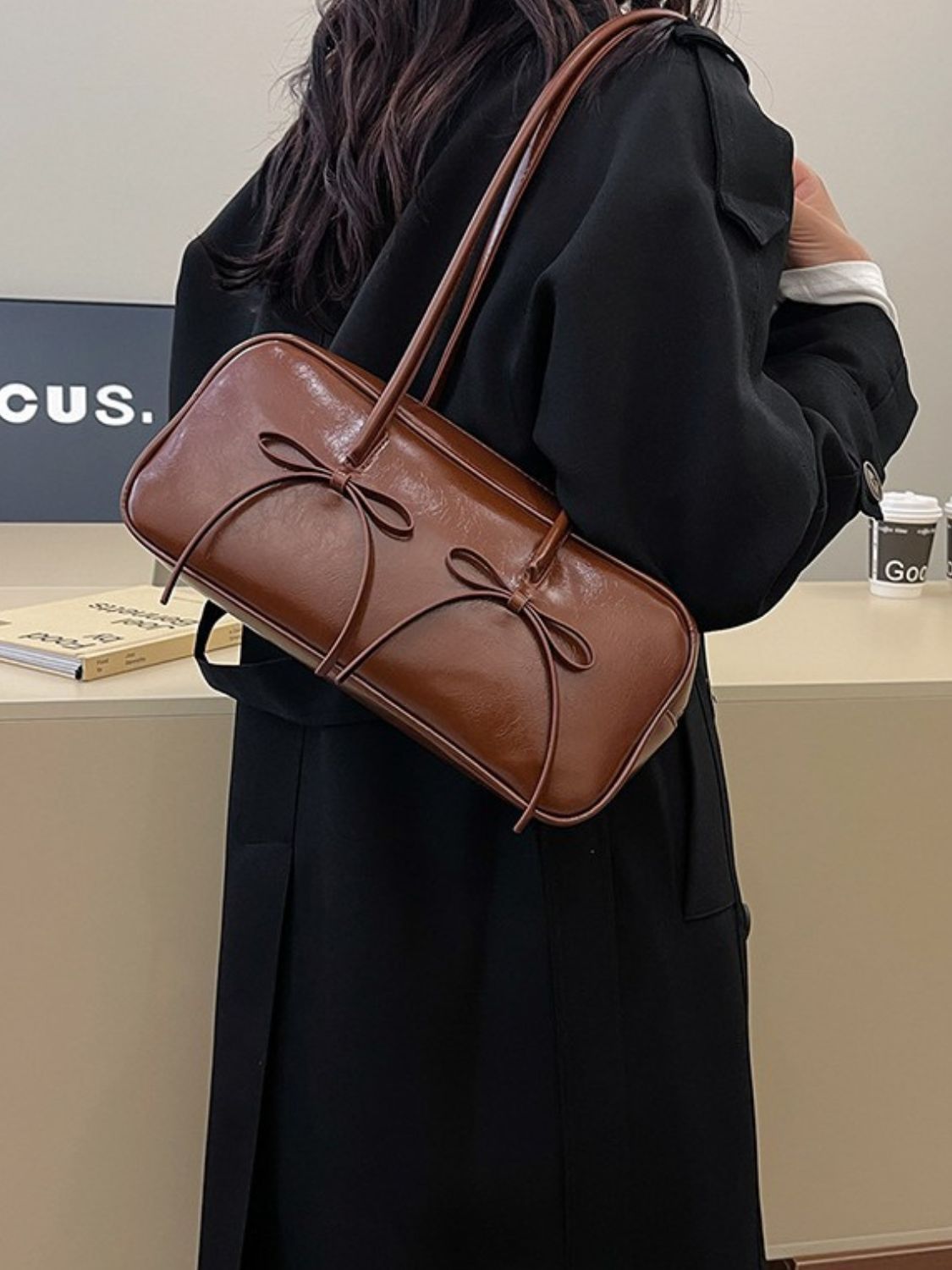 PU Leather Bow Trim Shoulder Bag - Charming Charlie