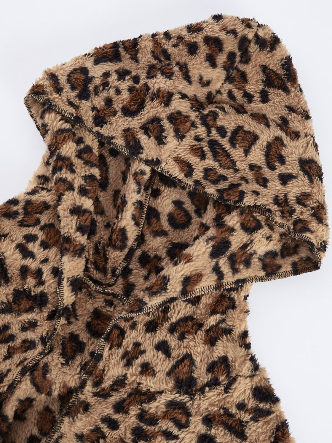 Fuzzy Leopard Long Sleeve Hooded Jacket - Charming Charlie