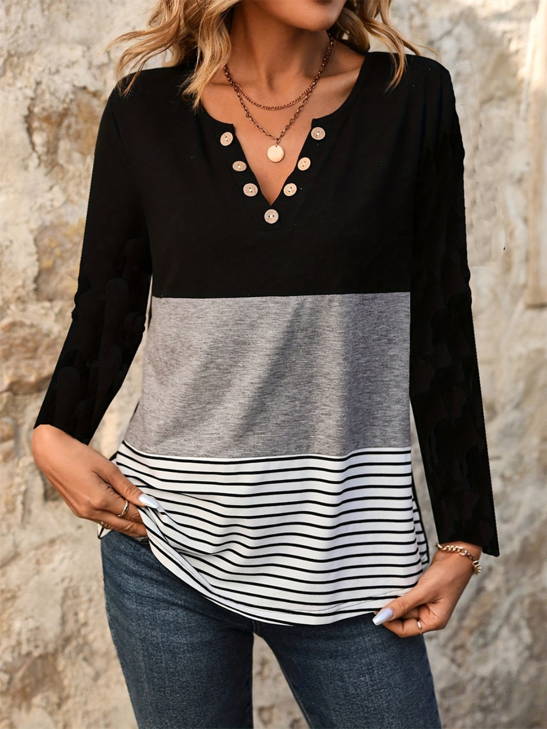Notched Long Sleeve T-Shirt - Charming Charlie