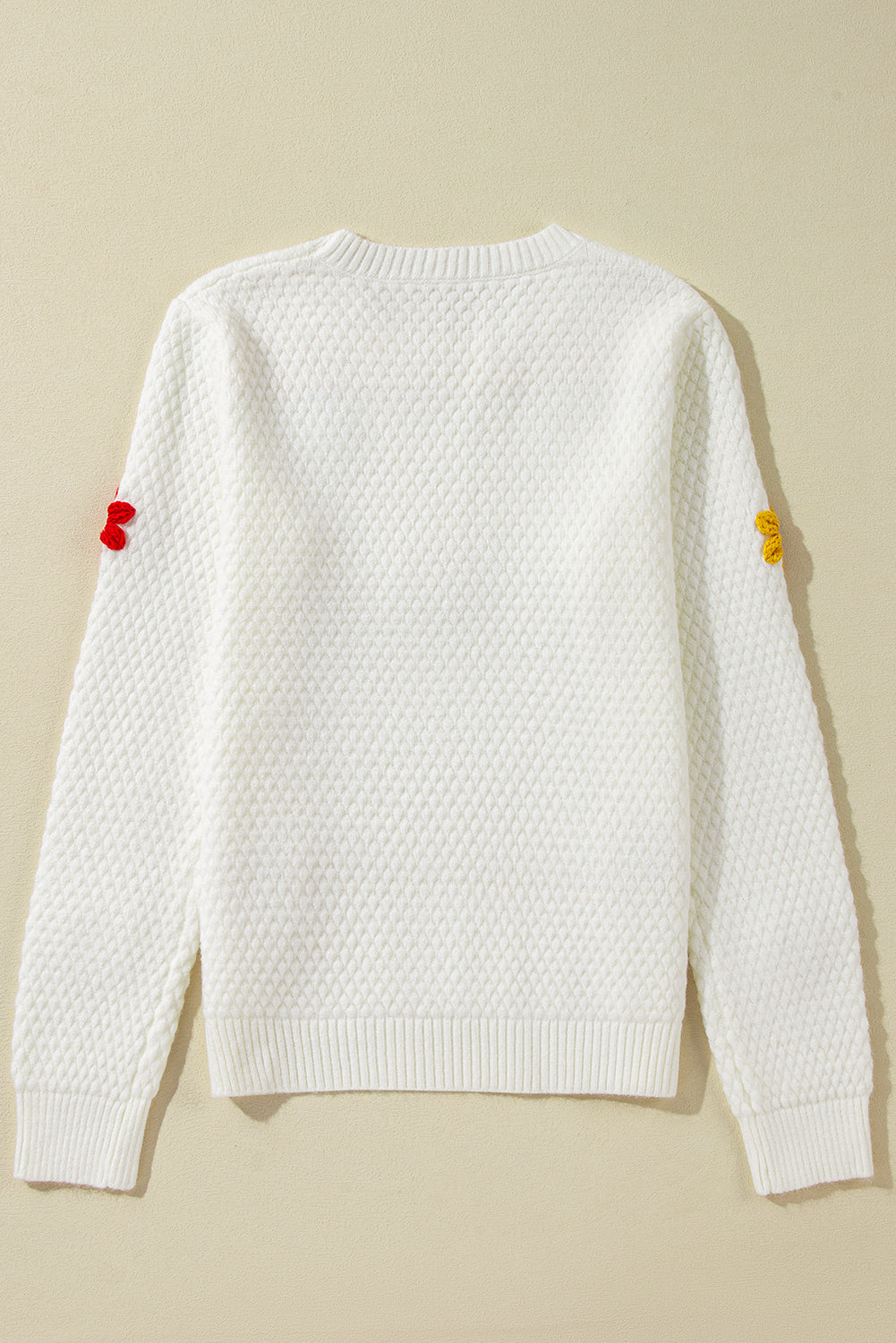 Crochet Flower Round Neck Long Sleeve Sweater - Charming Charlie