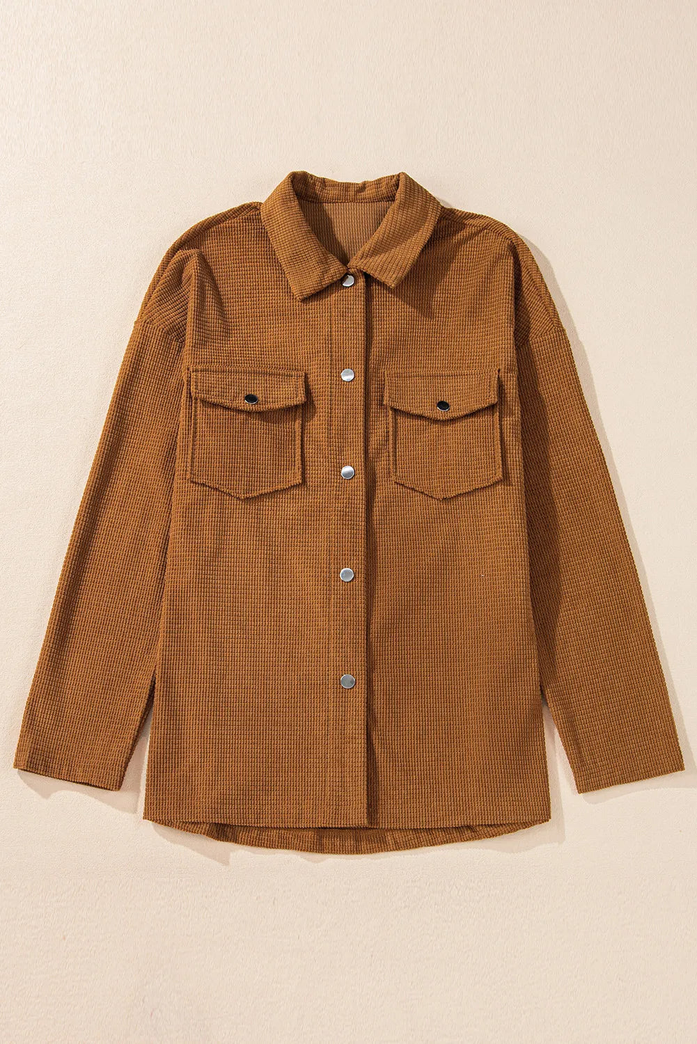 Pocketed Snap Down Long Sleeve Jacket - Charming Charlie