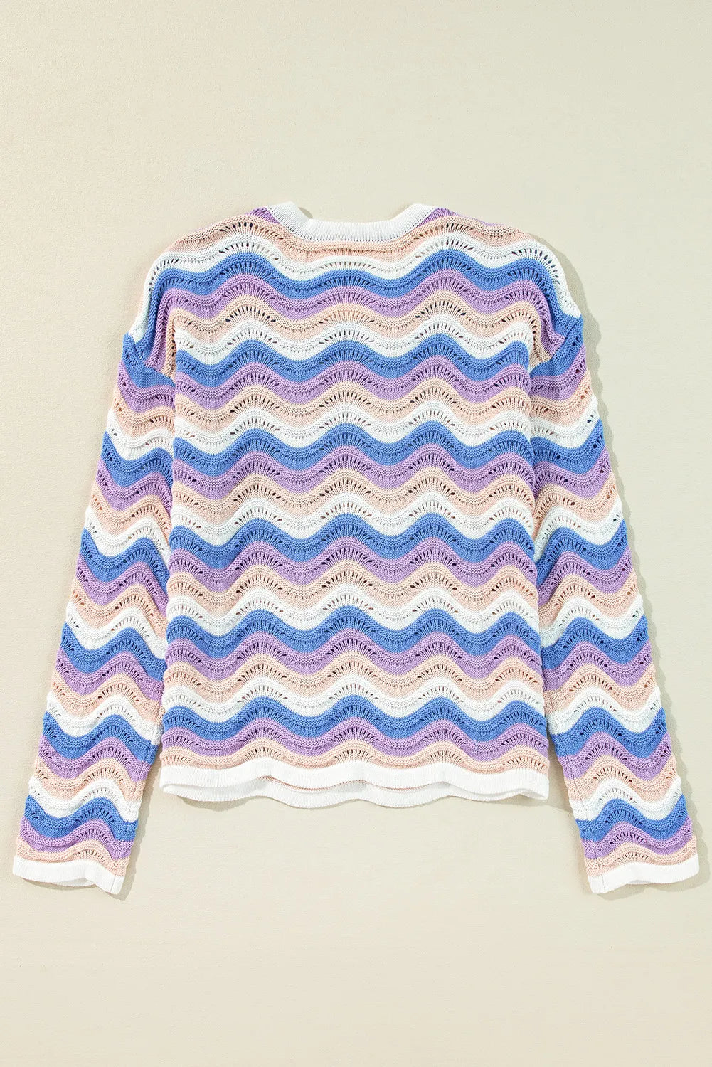Contrast Wave Stripe Long Sleeve Sweater - Charming Charlie