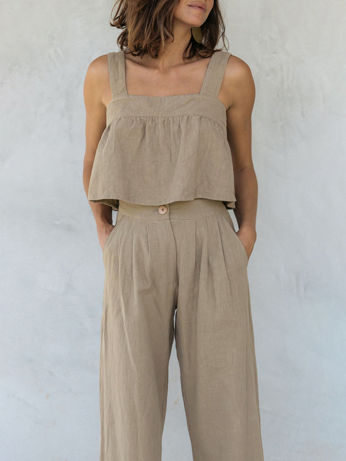 Square Neck Wide Strap Top and Pants Set - Charming Charlie