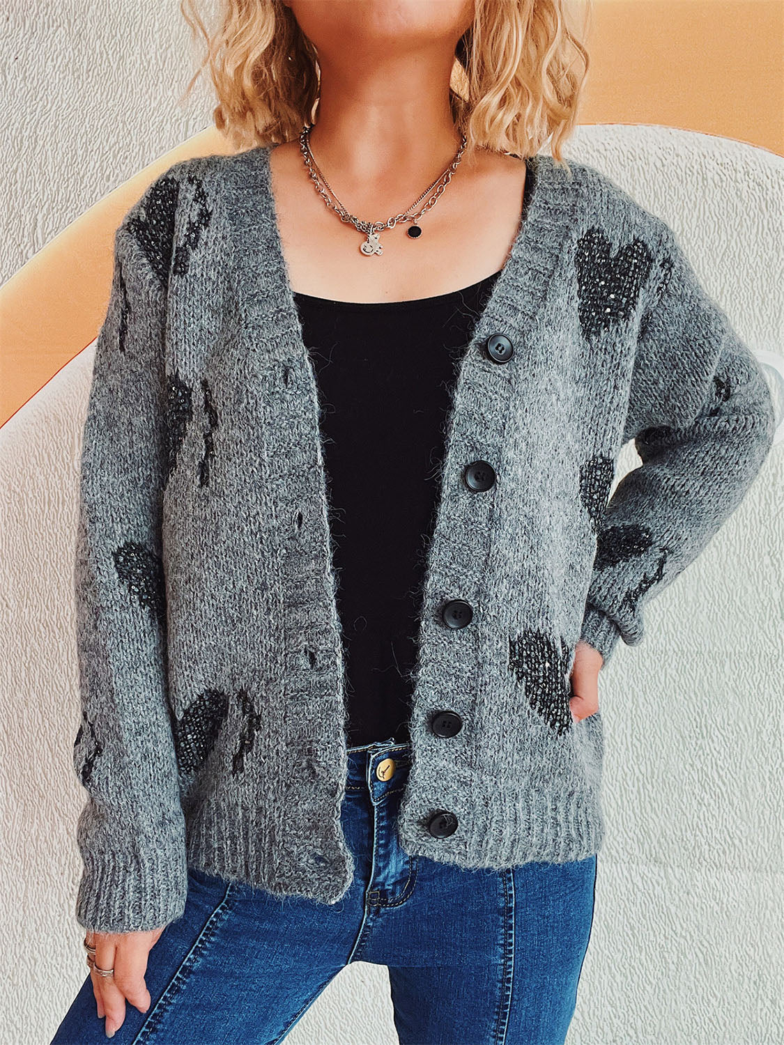 Heart Button Up Long Sleeve Cardigan - Charming Charlie
