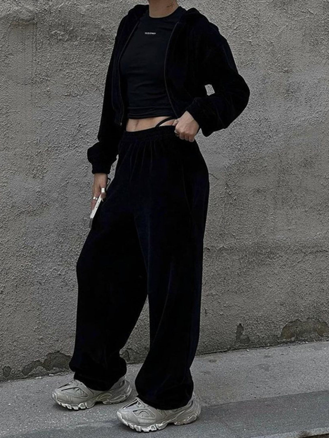 Zip Up Hoodie and Pocketed Pants Set - Charming Charlie