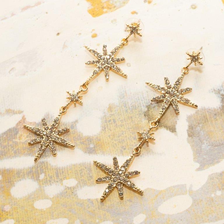 Gold Stare RHinestone Linear Earrings - Charming Charlie