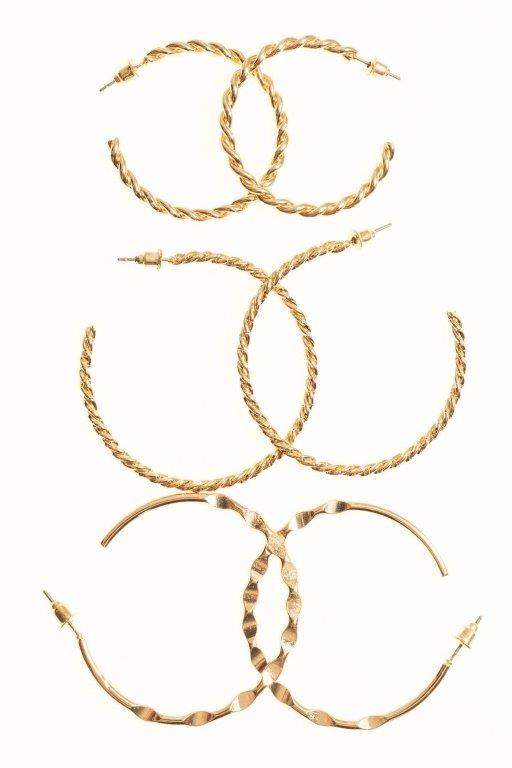 Set Of 3 Multi Texture Hoop Earrings On A Card - Charming Charlie