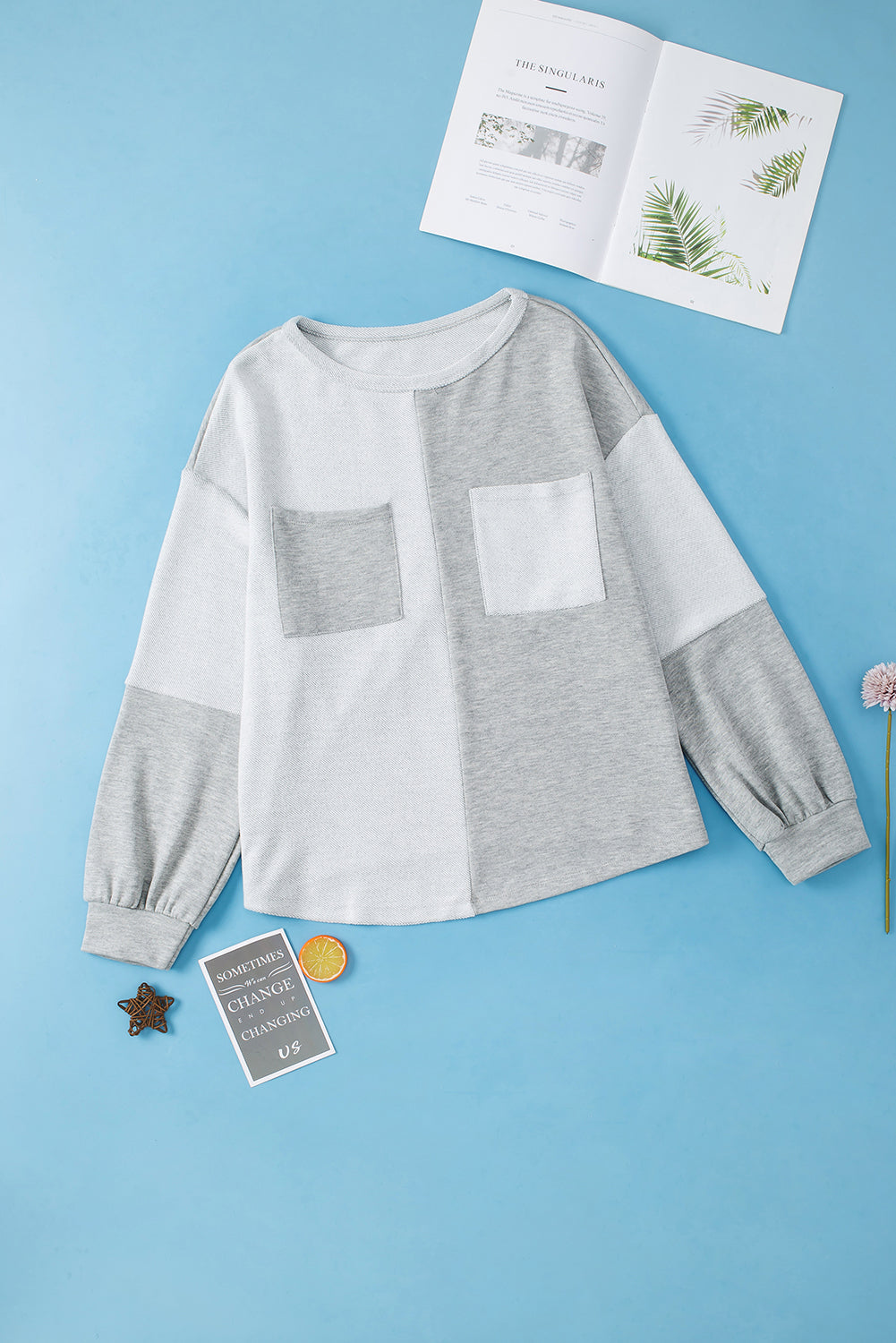 Color Block Double Chest Pocket Boat Neck Top - Charming Charlie