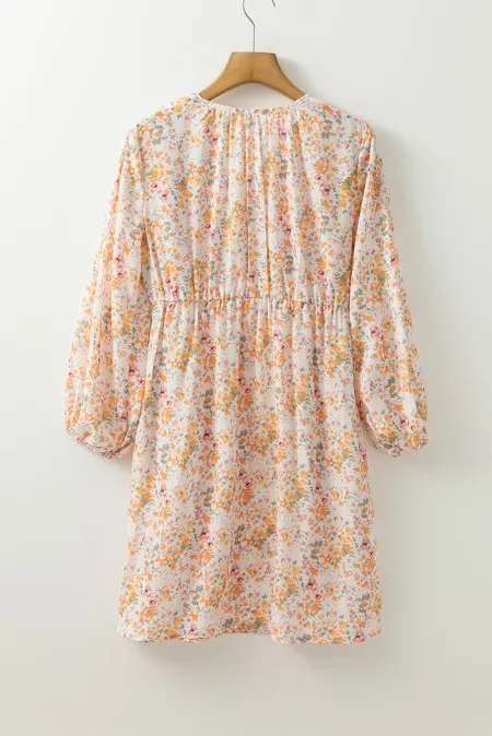 Printed V-Neck Balloon Sleeve Mini Dress - Charming Charlie