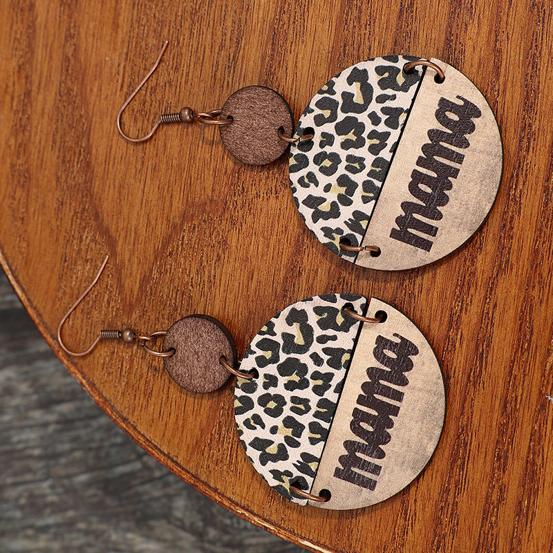 Wooden Leopard Round Shape Earrings - Charming Charlie