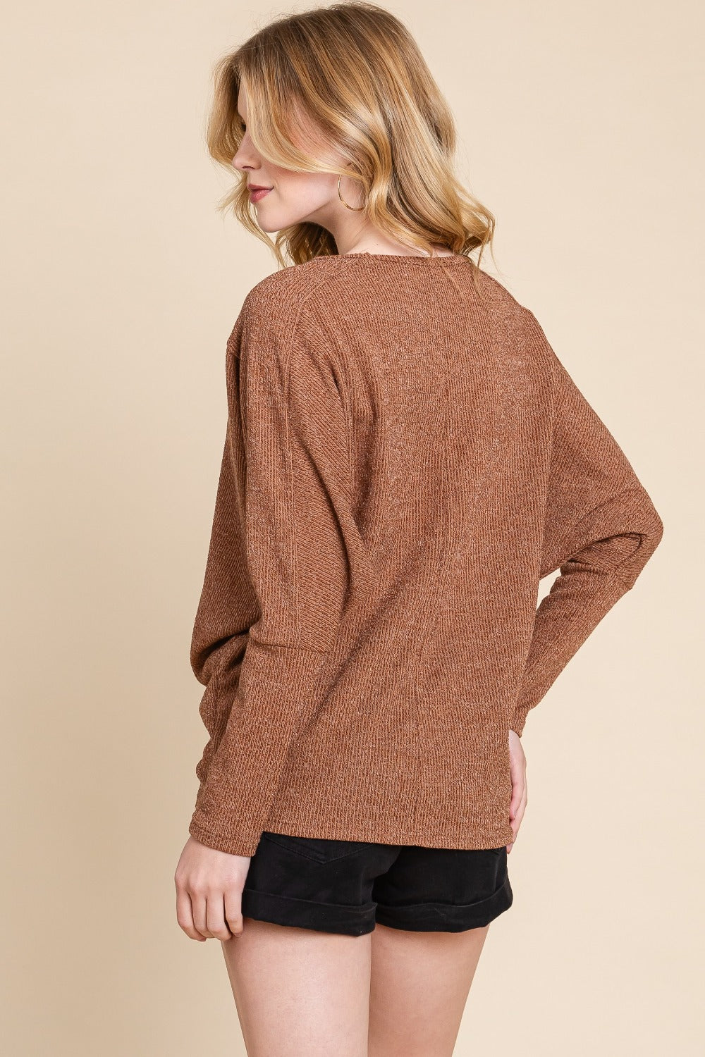 BOMBOM Drop Shoulder Long Sleeve Knit Top - Charming Charlie